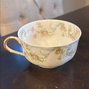 Antique Haviland Limoges Schleiger 57A Floral Teacup with Gold Handle